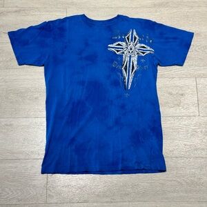 Archaic by Affliction Mens T-Shirt Spike Wings Cross Biker Blue Size Large